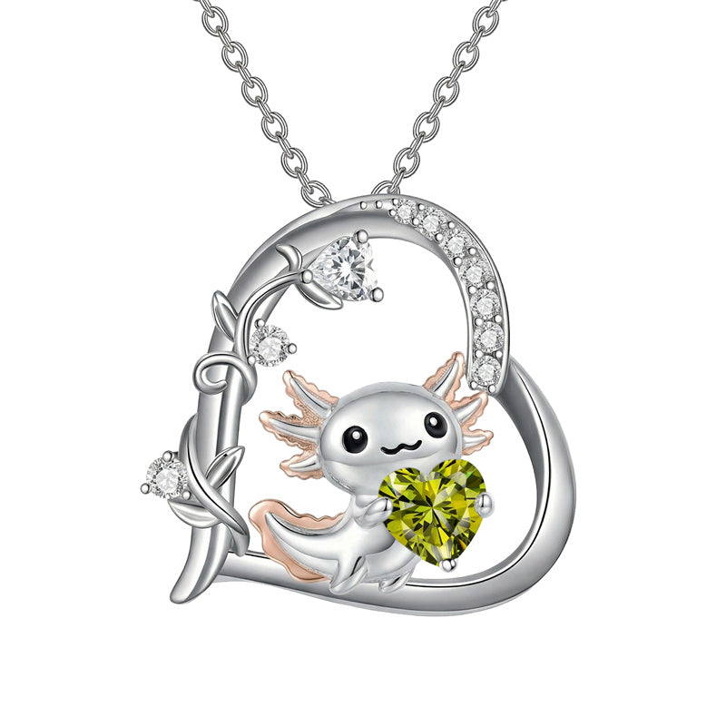 Sterling Silver Birthstone Axolotl Pendant Necklace Jewelry Gifts for Women