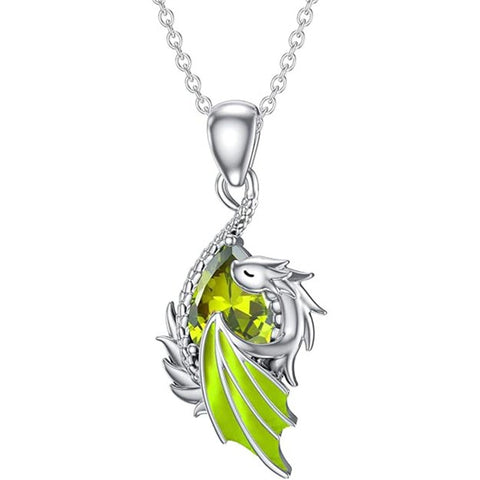 Sterling Silver Birthstone Wyvern Dragon Pendant Necklace