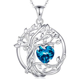 Tree of Life Birthstone Necklace for Women Sterling Silver Heart Jewelry Pendant Gemstone Birthday Gifts for Her