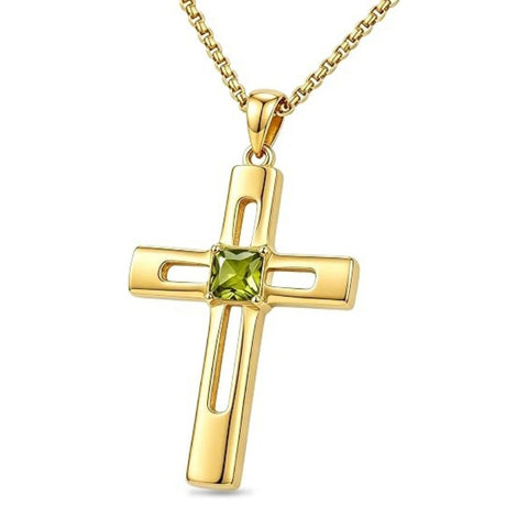 14K Gold Plated Birthstone Cross Pendant Necklace for Women  Anniversary Christmas Birthday Gift