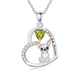 Sterling Silver 12 Month Birthstone Schnauzer Chihuahua Pitbull Pug Pendant Necklace for Women