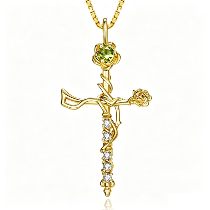 14K Gold Plated Birthstone Cross Necklace for Women Faith Necklace Christian Jewelry
