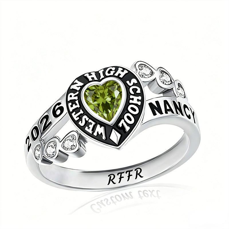 Sterling Silver Personalized Birthstone Engraved Class Rings for Women, College Senior High School Ring