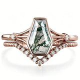 Sterling Silver 10K 14K 18K Gold 2CT Moss Agate Vine Leaf Women's Bridal Ring Sets for Wedding Engagement