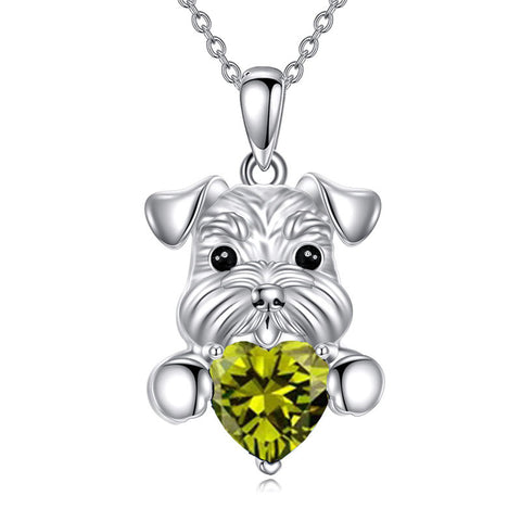 Sterling Silver Birthstone Schnauzer Pendant  Necklace