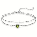 Sterling Silver Birthstone Double Layer Anklet for Beach Weddings, Summer Vacations & Pool Parties