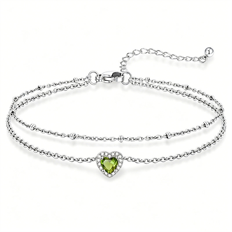 Sterling Silver Birthstone Double Layer Anklet for Beach Weddings, Summer Vacations & Pool Parties