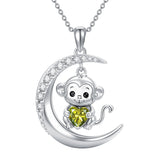 Sterling Silver Birthstone Monkey Pendant Necklace Jewelry Gifts for Women