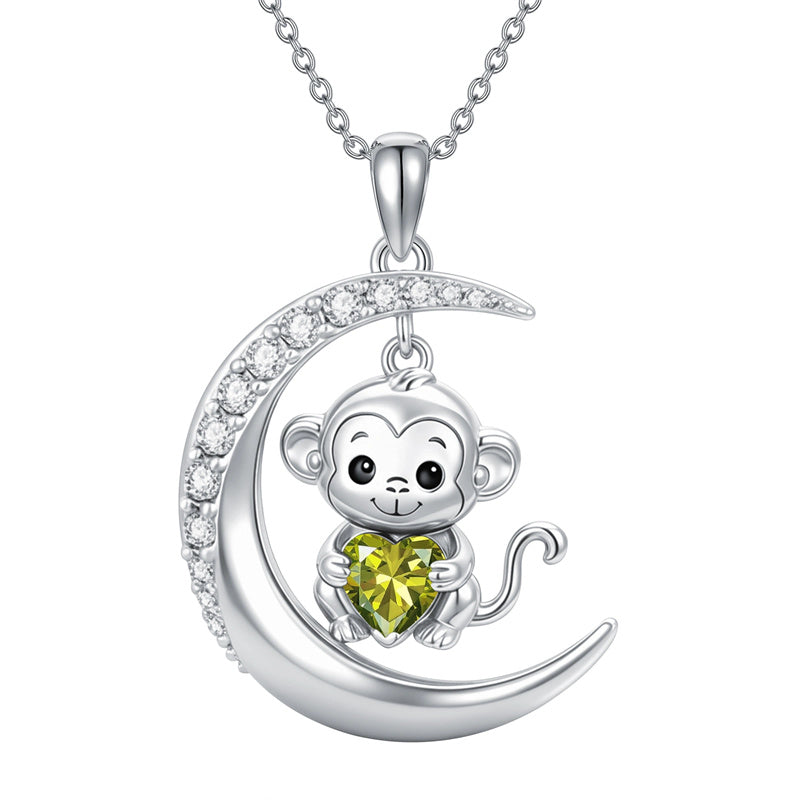 Sterling Silver Birthstone Monkey Pendant Necklace Jewelry Gifts for Women