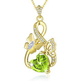 Heart Birthstone 14K  Gold Plated Butterfly Pendant Necklace for Women