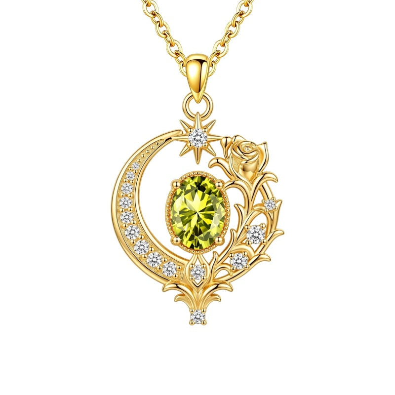 14K Gold Plated  Birthstone Rose Flower Necklace  Birthday Christmas Jewelry Gift