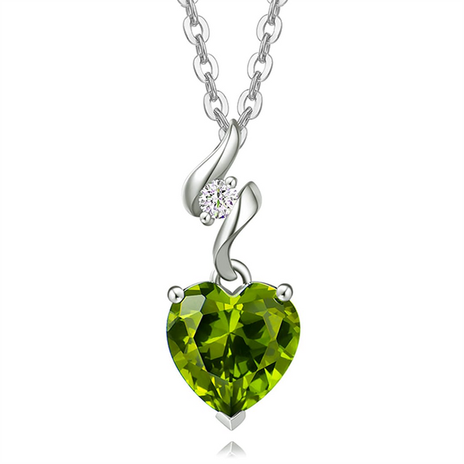 14K Solid White Gold  Created Gemstone Pendant with Sterling Silver Chain 8x8mm Heart Birthstone Necklace Fine Jewelry Anniversary