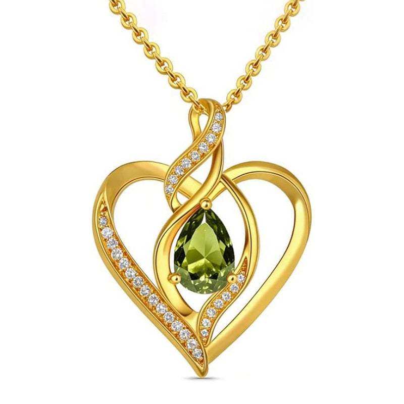 14K Gold Plated Birthstone Heart Pendant Necklace Birthday Anniversary Jewelry Gift for Her
