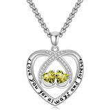 Sterling Silver Double Heart Birthstone Pendant Necklace Engraved with I Love You for Always and Forever