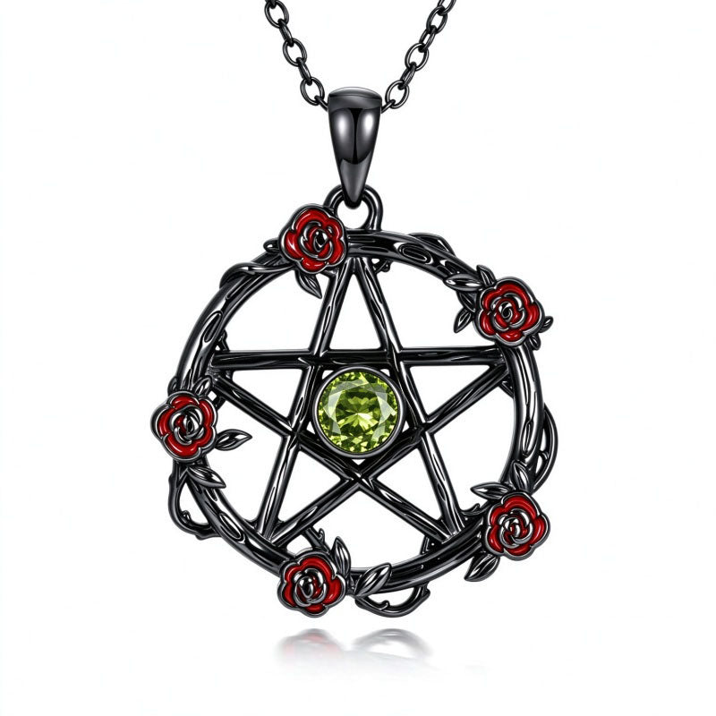 Sterling Silver Black Heart Skeleton Birthstone Necklace With Engraved Halloween Gift