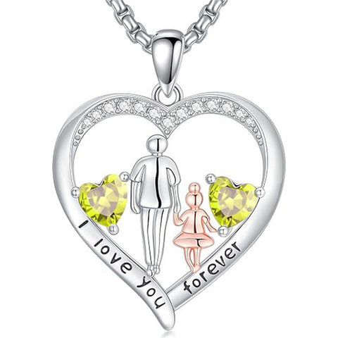 Sterling Silver Birthstone Father-Daughter Pendant Necklace Engraved with I Love You Forever