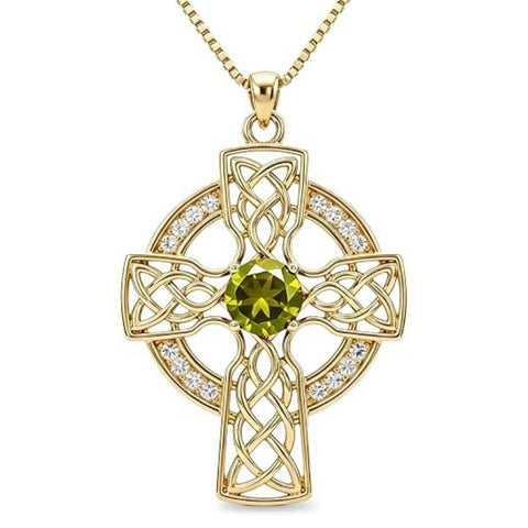 14K Gold Plated Birthstone Celtic Knotwork Cross Necklace for Women