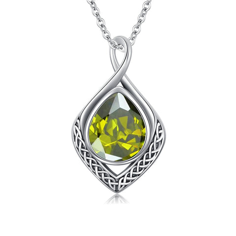 Sterling Silver Birthstone Teardrop Infinity Celtic Knot Pendant Necklace
