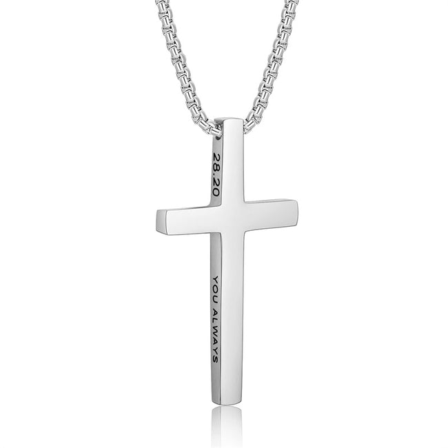 Cross Necklace for Men Inspirational Bible Verse Cross Pendant Stainless Steel Cross Christian Jewelry