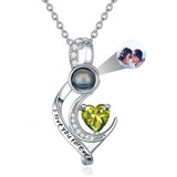 Sterling Silver 12 Months Birthstone Personalized Photo Projection  Pendant Necklace