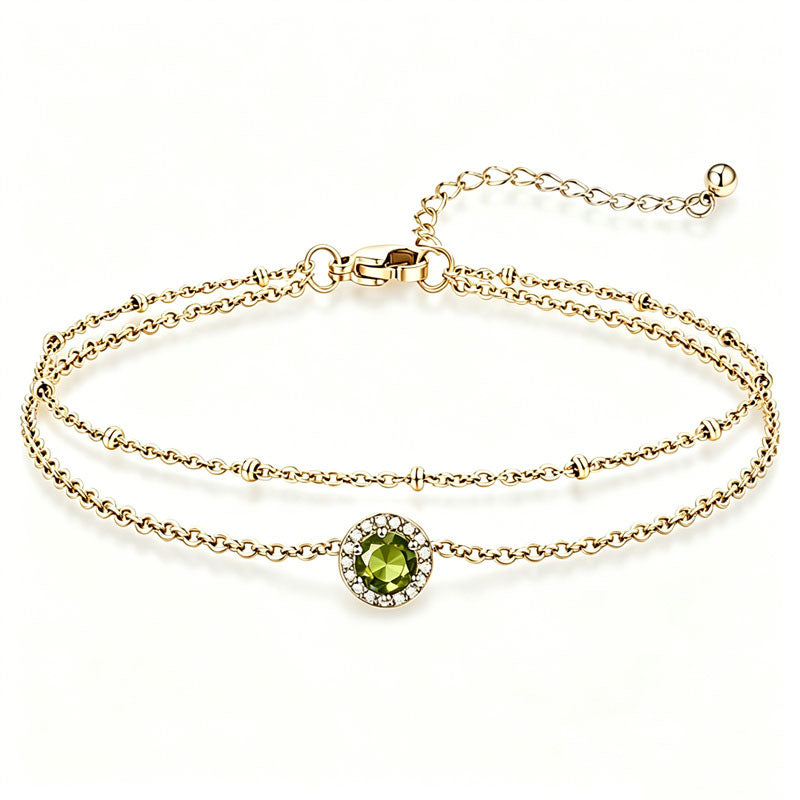 Sterling Silver Birthstone Double Layer Anklet for Beach Weddings, Summer Vacations & Pool Parties