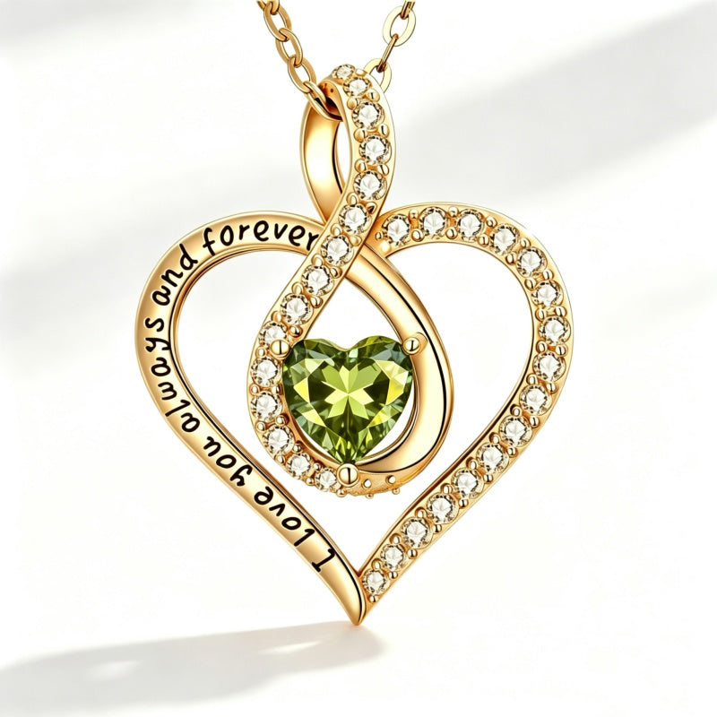 14K Gold Plated Love Heart Birthstone Necklace for Women
