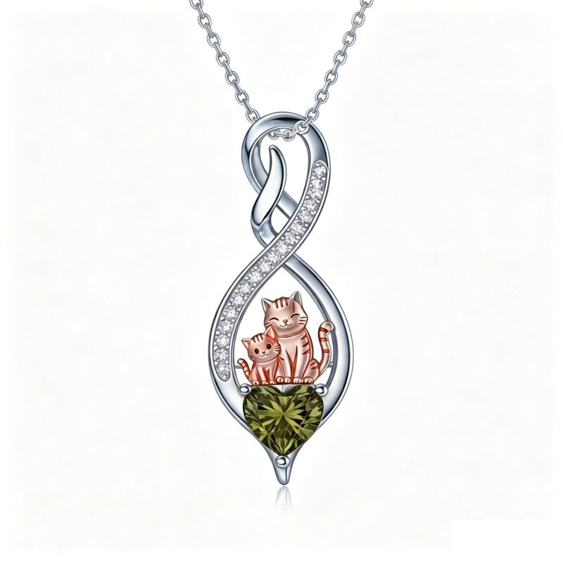 Sterling Silver 12 Month Birthstone Infinity Heart Animal Pendant Necklace Christmas Birthday Jewelry Gift