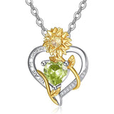 Sterling Sliver Birthstone Love Heart & Sunflower Pendant Necklace Engraved With You Are My Sunshine