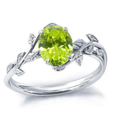 Sterling Silver  Oval Birthstone  Leaf Promise Ring for Her