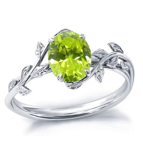 Sterling Silver  Oval Birthstone  Leaf Promise Ring for Her
