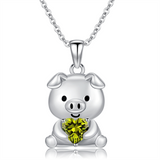 Sterling Silver 12 Month Birthstones Pig Pendant Necklace