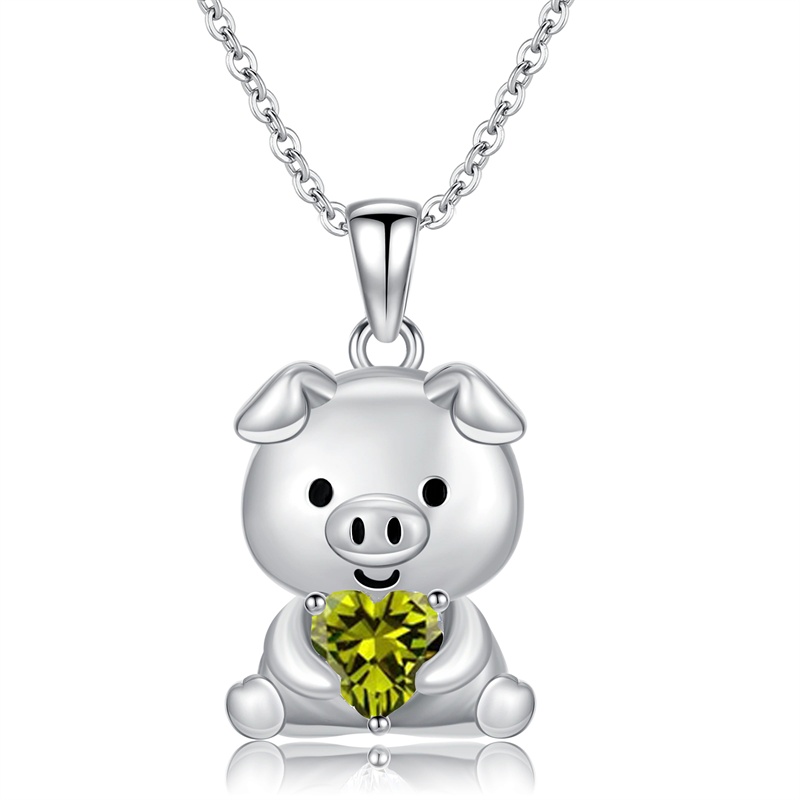 Sterling Silver 12 Month Birthstones Pig Pendant Necklace