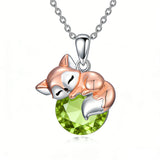 Sterling Silver 12 Month Birthstone Fox Pendant Necklace for Women