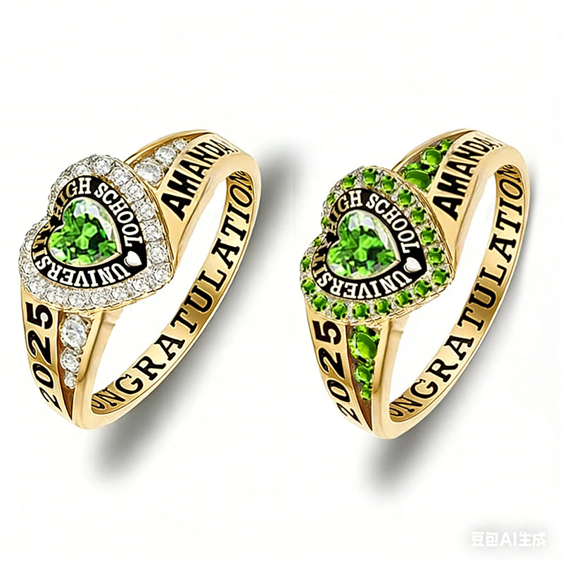 Copper Personalized Birthstone Engraved Class Rings for Women, College Senior High School Ring