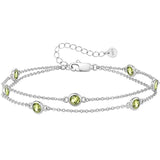 Sterling Silver Round Birthstone Double Layer Anklet