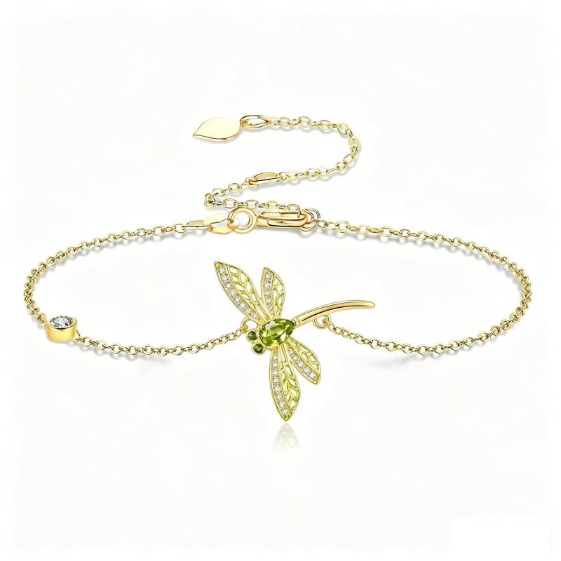 14K Gold Plated Birthstone Dragonfly Anklet Bracelet Birthday Gifts for Her