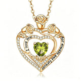 14K Gold Plated Rose Heart Birthstone Necklace for Women Engraved with I Love You for Always and Forever