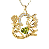 14K Gold Plated Heart Birthstone Rose Mom Butterfly Pendant Necklace for Women