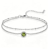 Sterling Silver Birthstone Double Layer Anklet for Beach Weddings, Summer Vacations & Pool Parties