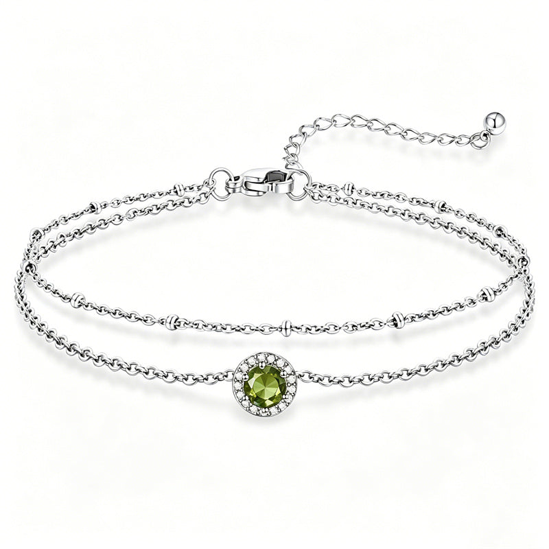 Sterling Silver Birthstone Double Layer Anklet for Beach Weddings, Summer Vacations & Pool Parties