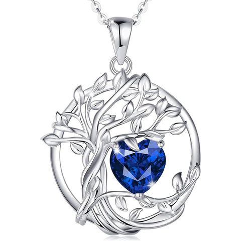 Tree of Life Birthstone Necklace for Women Sterling Silver Heart Jewelry Pendant Gemstone Birthday Gifts for Her