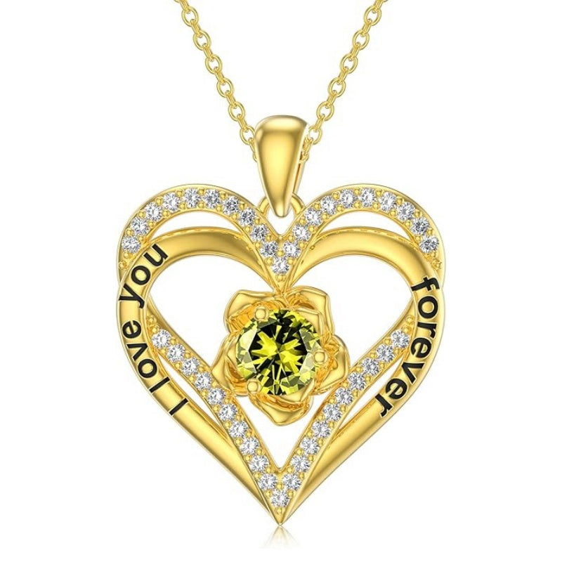 14K Gold Plated  Birthstone Rose Flower Pendant Necklace Birthday Wedding Anniversary Jewelry Gifts for Women