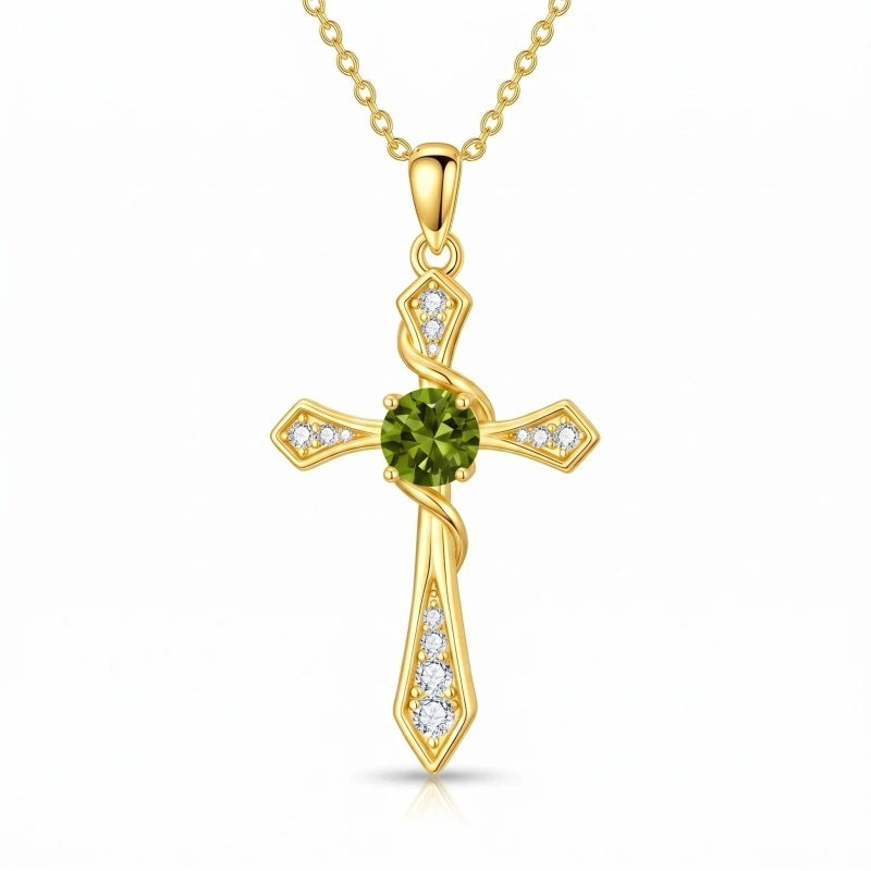 14K Gold Plated Birthstone Infinity  Cross Pendant NecklaceJewelry for Women