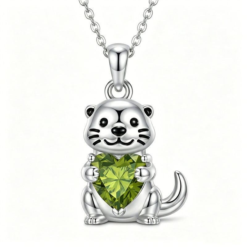 Sterling Silver 12 Month Birthstones Hedgehog Pug Fox Otter Pendant Necklace Gifts for  Birthday, Christmas, Graduation