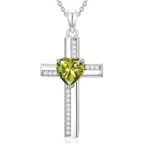 Sterling Silver 12 Birthstones Cross Religious Necklace for Women