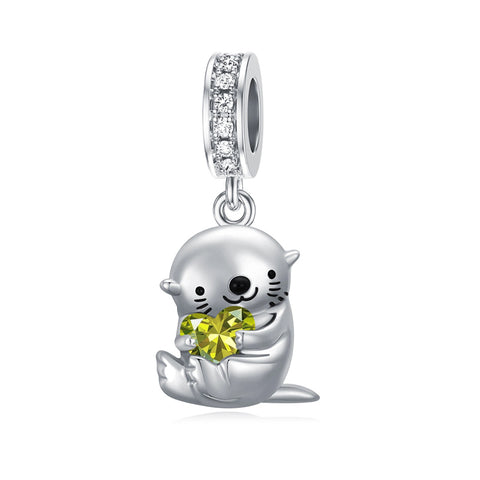 Sterling Silver Birthstone Otter Bead Charm for  Otter Lovers