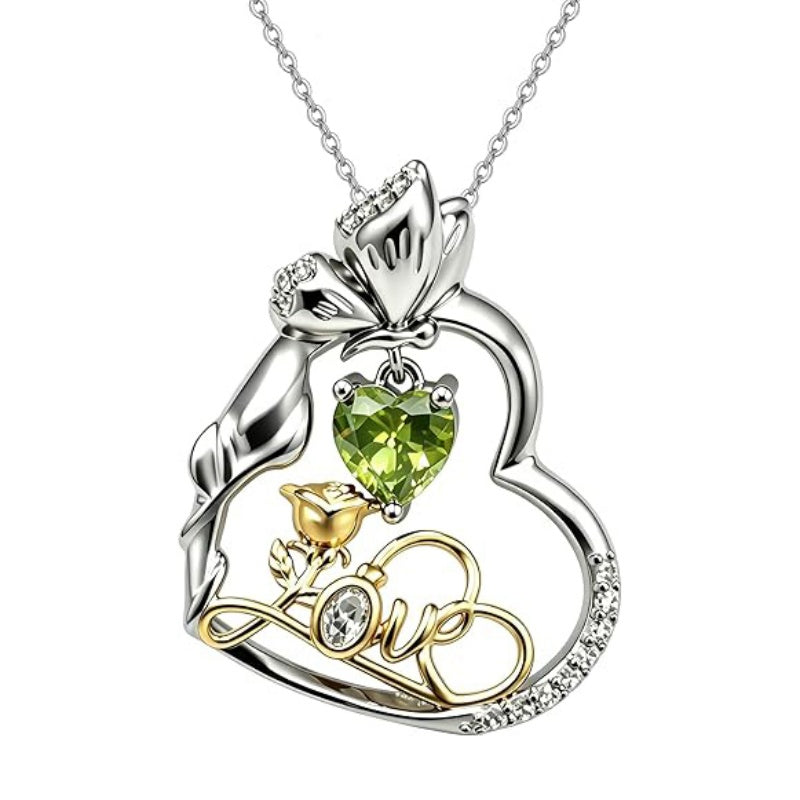 14K Gold Plated Birthstone Love Rose Pendant Necklace Anniversary Christmas Birthday Jewelry Gifts for Women