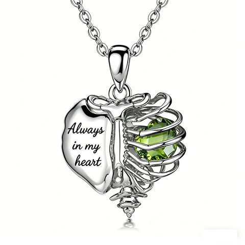 Sterling Silver Black Heart Skeleton Necklace With Engraved