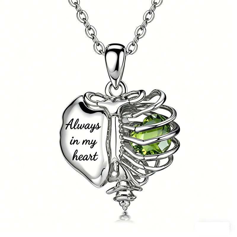 Sterling Silver Black Heart Skeleton Necklace With Engraved