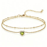 Sterling Silver Birthstone Double Layer Anklet for Beach Weddings, Summer Vacations & Pool Parties